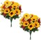 Artificial Sunflower & Mixed Silk Flower Bouquets – Faux Sunflowers, Daisies & Poppies, Cemetery, Home, Porch, and Office Decoration (4 Bundles)
